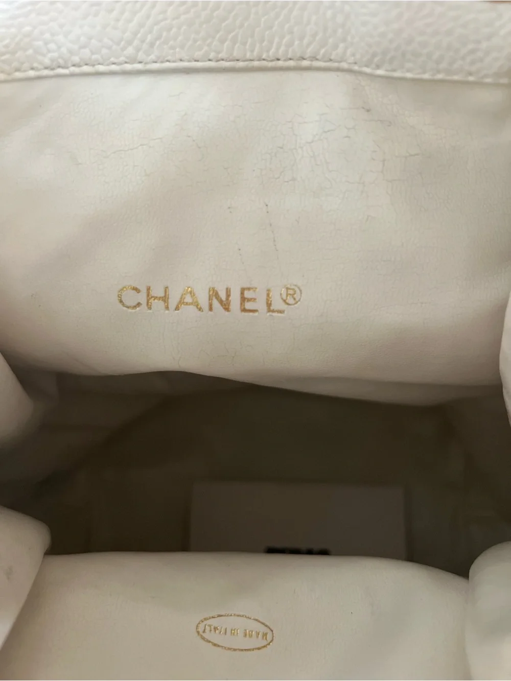 Vintage CHANEL Timeless Drawstring Sling Crossbody Backpack Caviar Medium White
